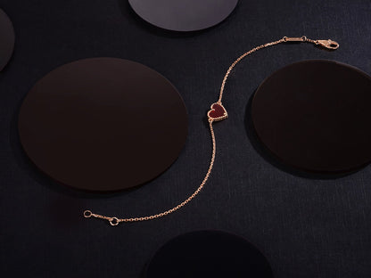 [ElanLuxe Jewelry]HEART CARNELIAN PINK GOLD BRACELET