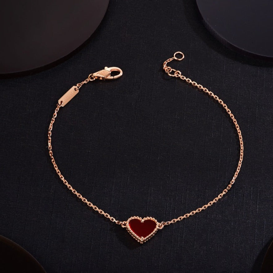[ElanLuxe Jewelry]HEART CARNELIAN PINK GOLD BRACELET