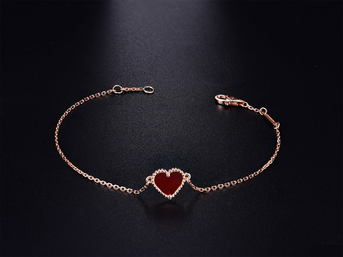 [ElanLuxe Jewelry]HEART CARNELIAN PINK GOLD BRACELET