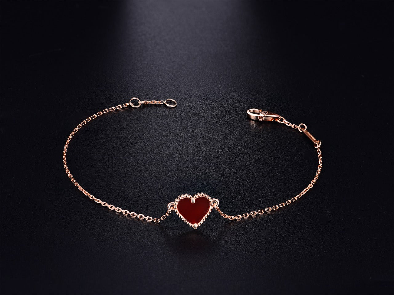 [ElanLuxe Jewelry]HEART CARNELIAN PINK GOLD BRACELET