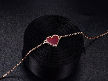[ElanLuxe Jewelry]HEART CARNELIAN PINK GOLD BRACELET