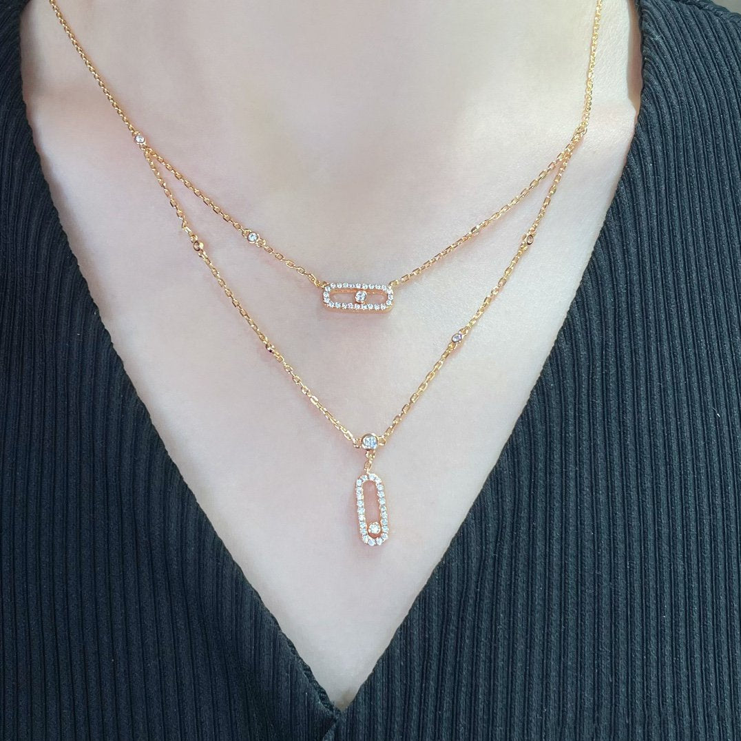 [ElanLuxe Jewelry]MOVE 2 ROW DIAMOND NECKLACE