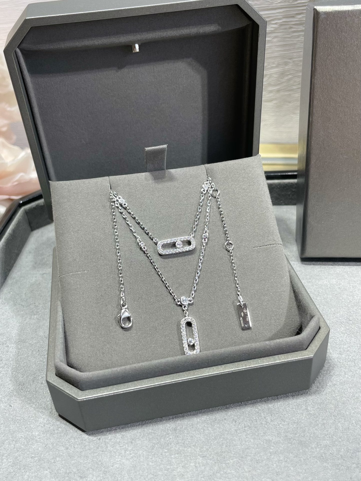 [ElanLuxe Jewelry]MOVE 2 ROW DIAMOND NECKLACE