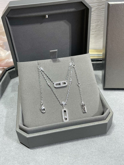 [ElanLuxe Jewelry]MOVE 2 ROW DIAMOND NECKLACE