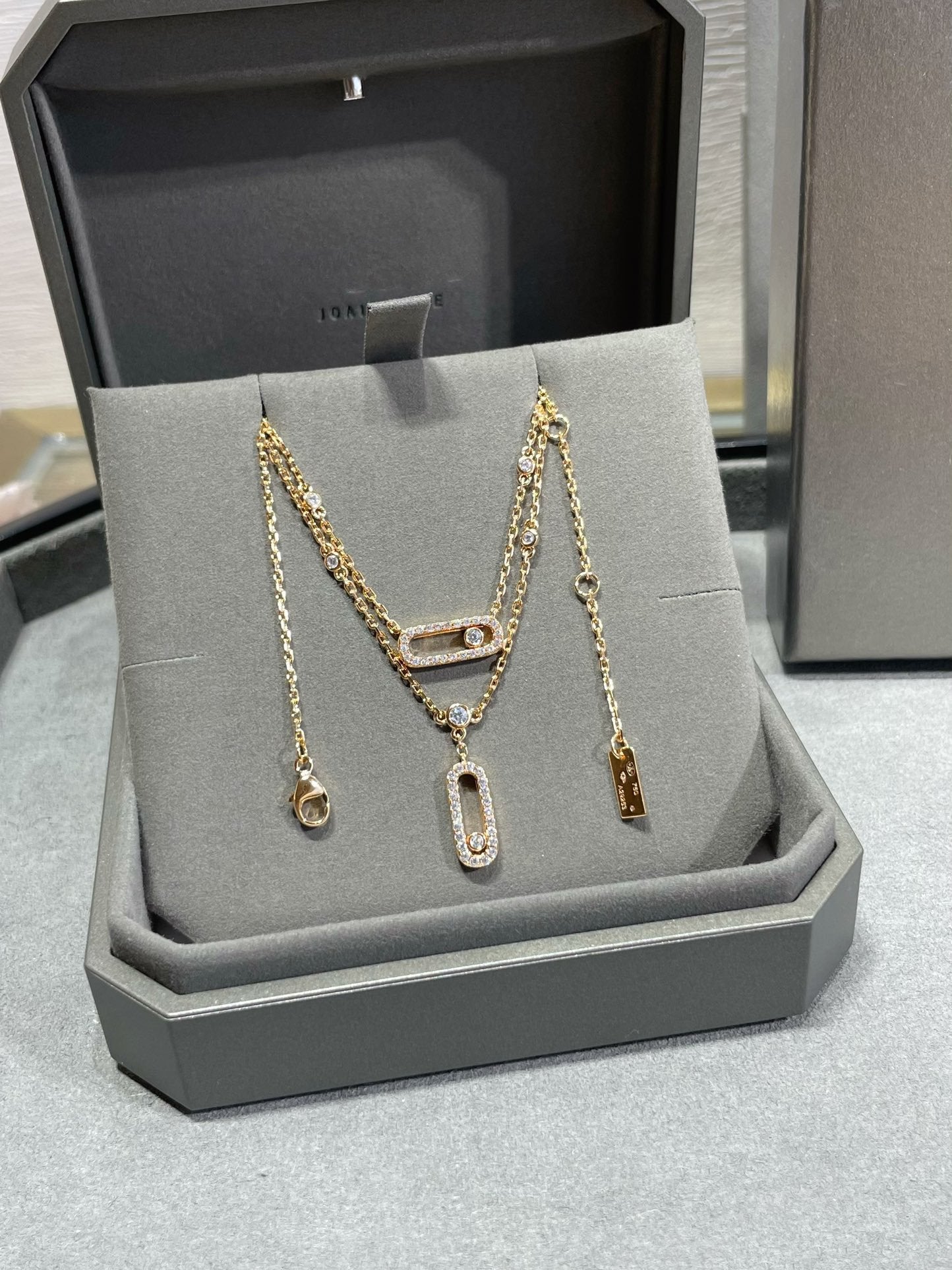 [ElanLuxe Jewelry]MOVE 2 ROW DIAMOND NECKLACE