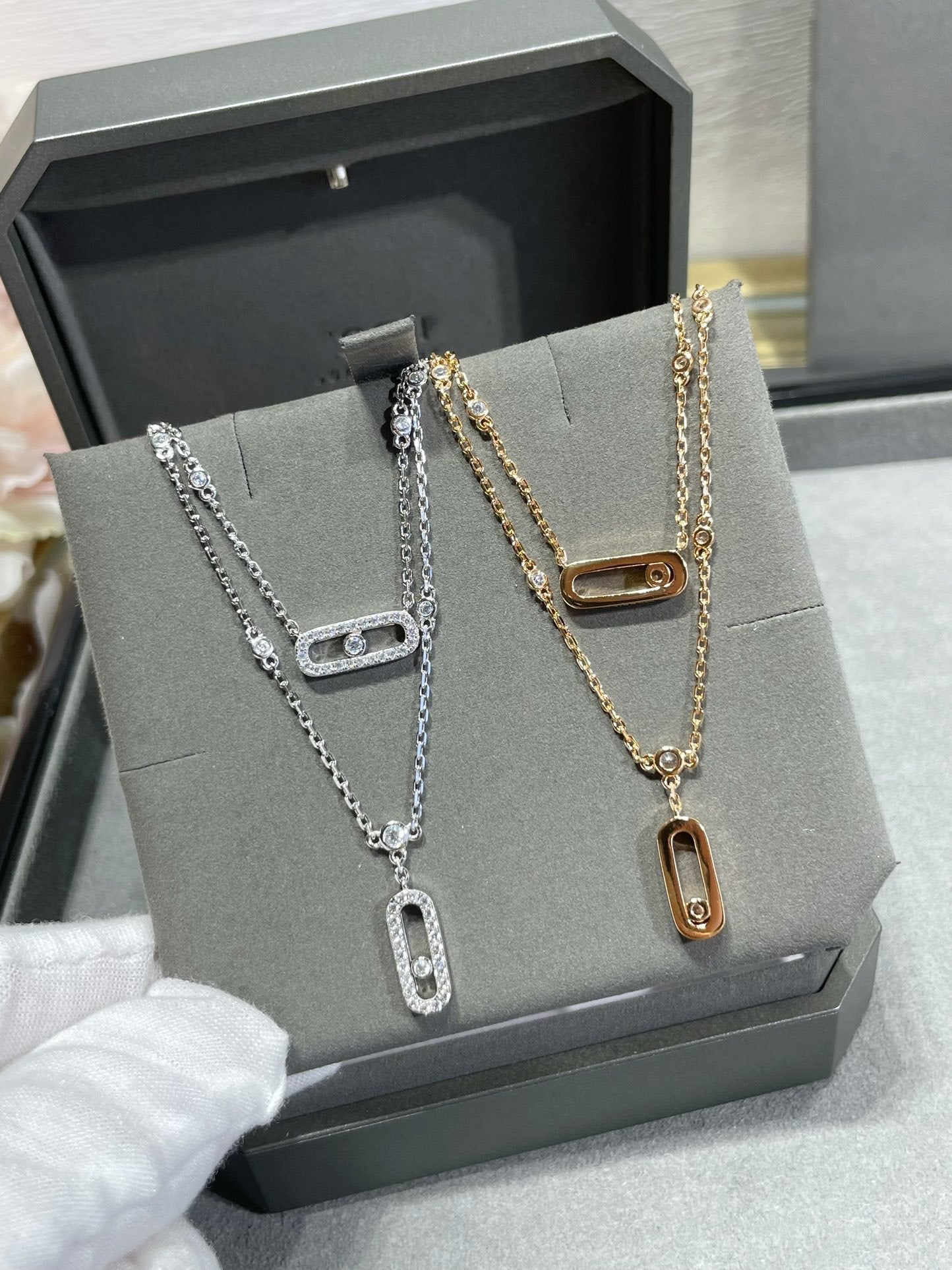 [ElanLuxe Jewelry]MOVE 2 ROW DIAMOND NECKLACE