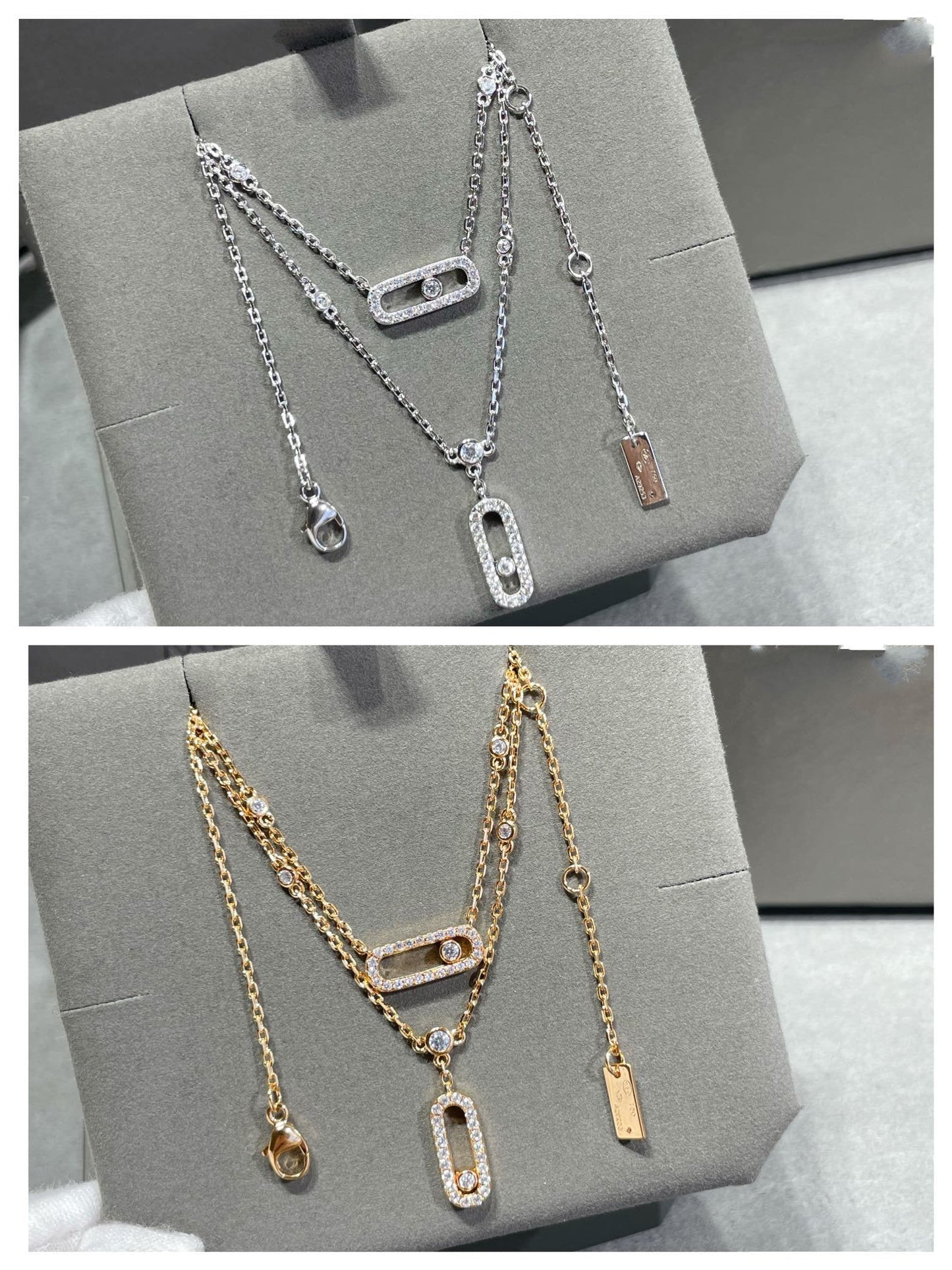 [ElanLuxe Jewelry]MOVE 2 ROW DIAMOND NECKLACE