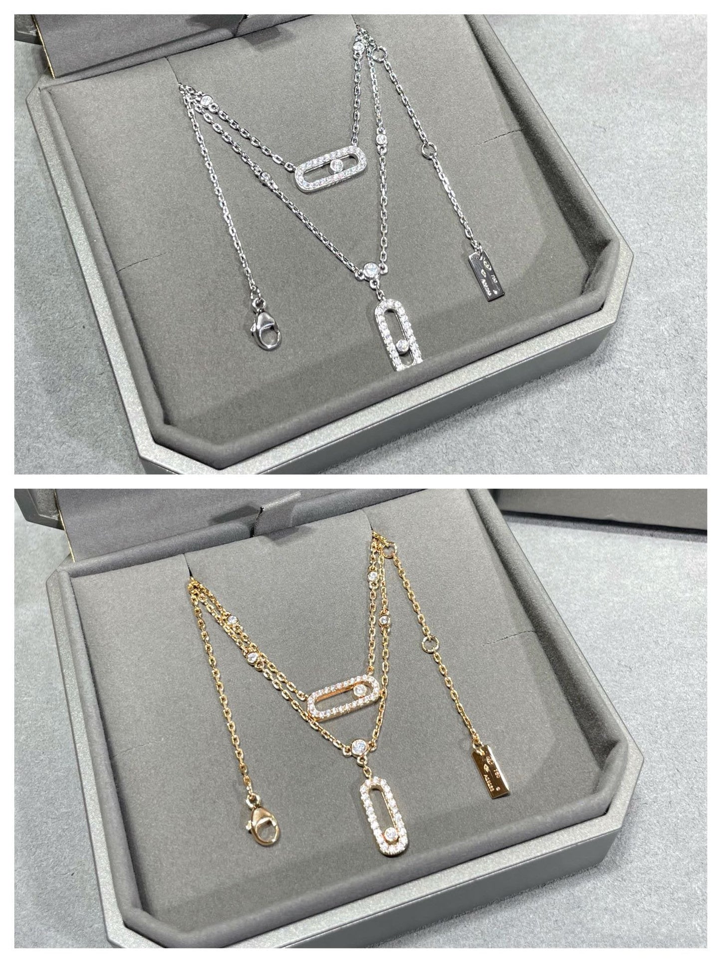 [ElanLuxe Jewelry]MOVE 2 ROW DIAMOND NECKLACE