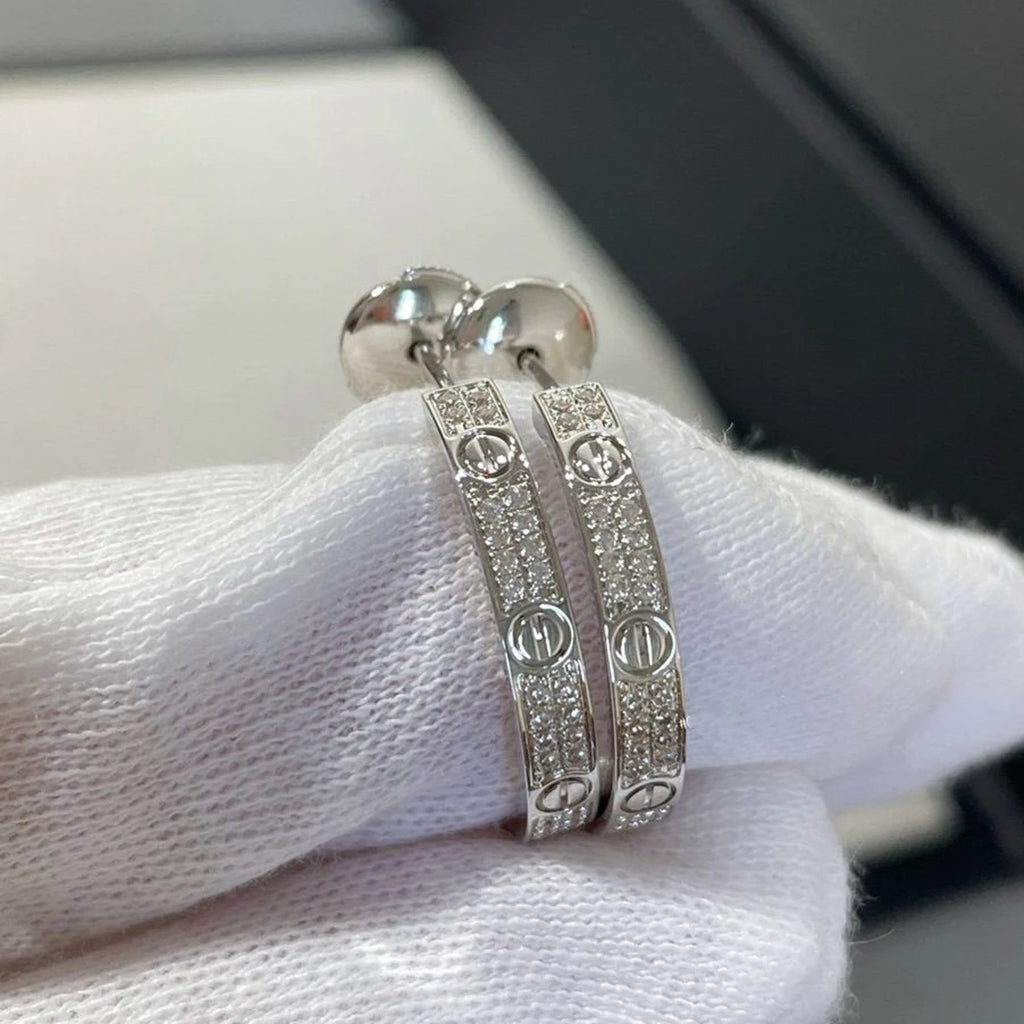 [ElanLuxe Jewelry]LOVE EARRINGS 3.6MM DIAMOND PAVED