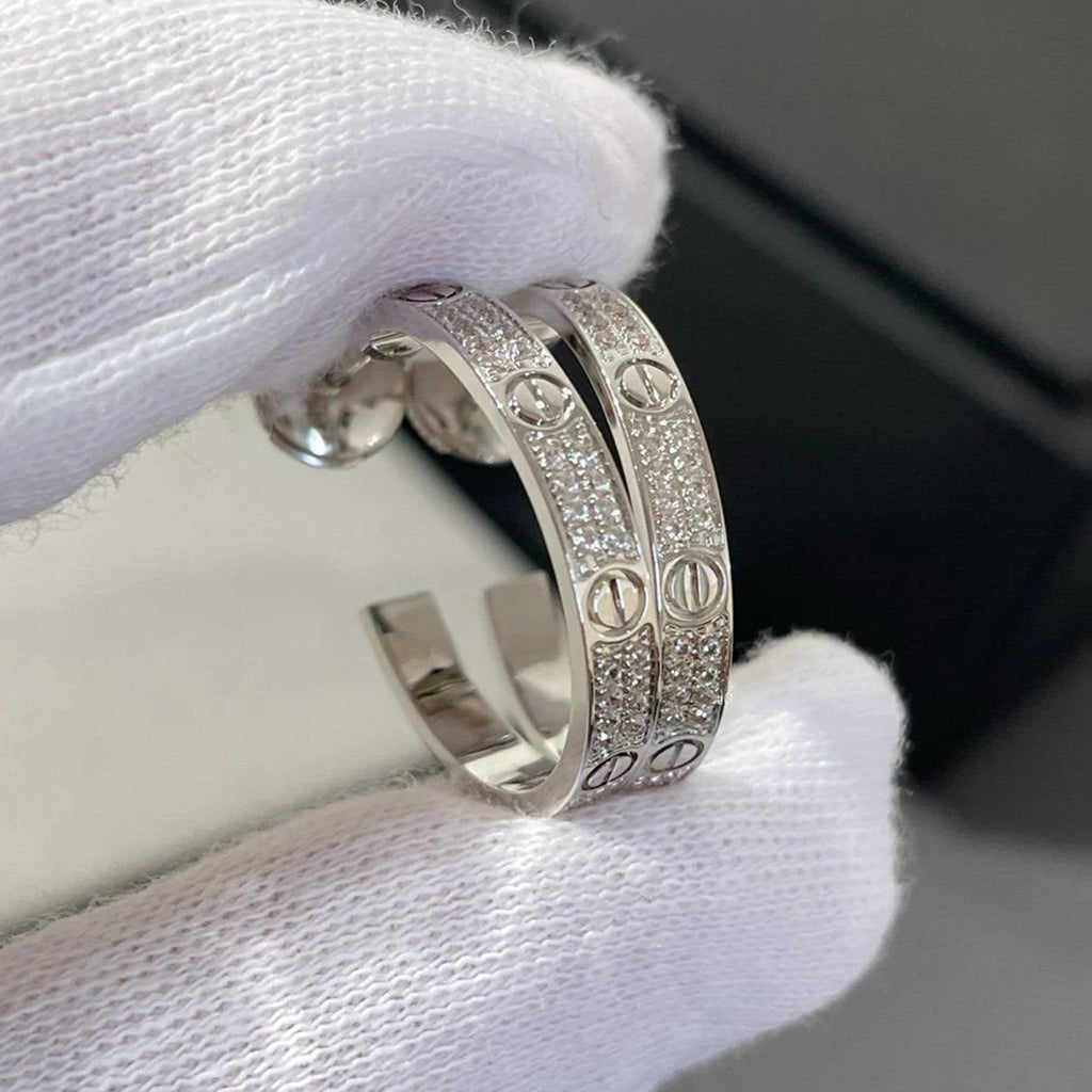 [ElanLuxe Jewelry]LOVE EARRINGS 3.6MM DIAMOND PAVED