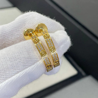 [ElanLuxe Jewelry]LOVE EARRINGS 3.6MM DIAMOND PAVED