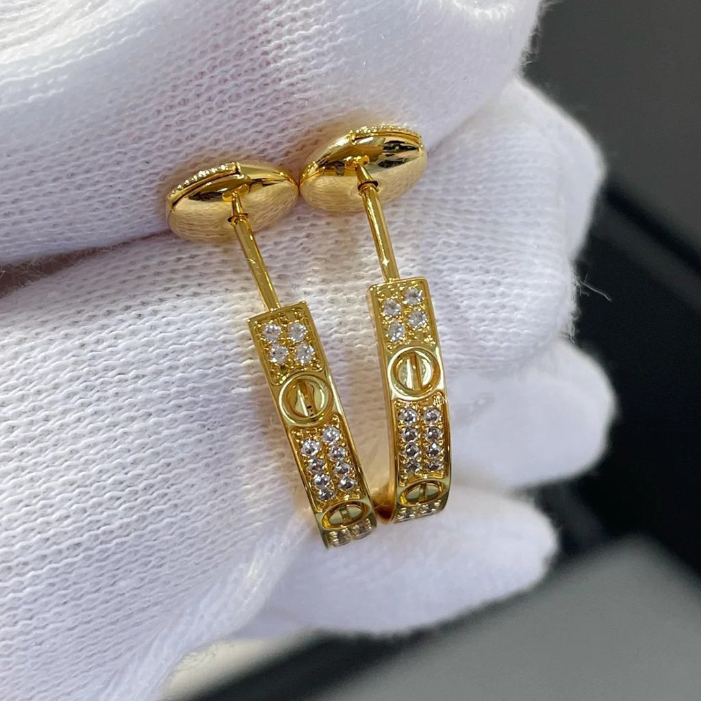 [ElanLuxe Jewelry]LOVE EARRINGS 3.6MM DIAMOND PAVED