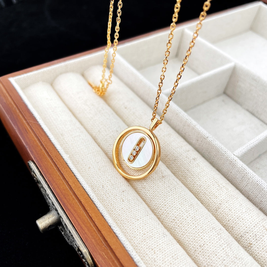 [ElanLuxe Jewelry]LUCKY MOVE MOP PINK GOLD NECKLACE