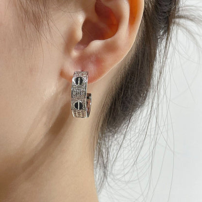 [ElanLuxe Jewelry]LOVE CERAMIC DIAMOND PAVED SILVER EARRINGS