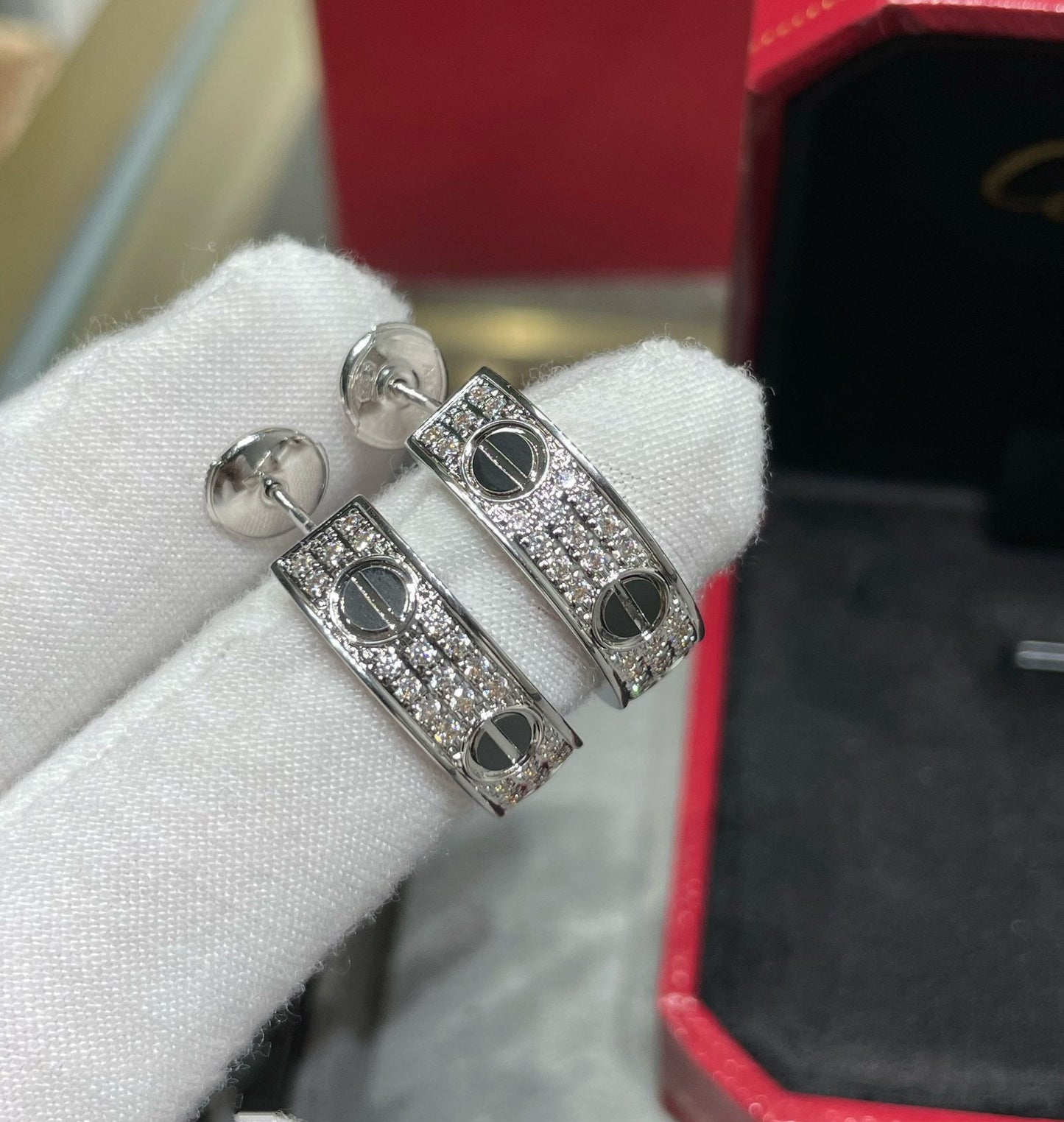 [ElanLuxe Jewelry]LOVE CERAMIC DIAMOND PAVED SILVER EARRINGS