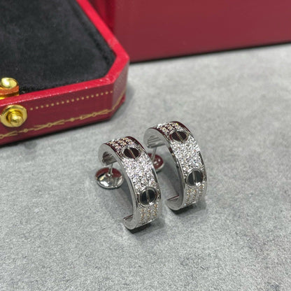 [ElanLuxe Jewelry]LOVE CERAMIC DIAMOND PAVED SILVER EARRINGS