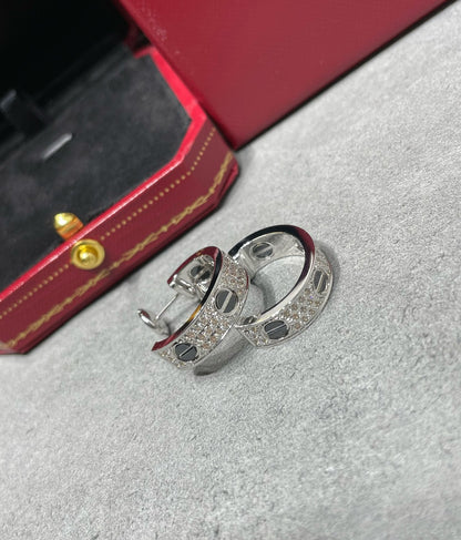 [ElanLuxe Jewelry]LOVE CERAMIC DIAMOND PAVED SILVER EARRINGS