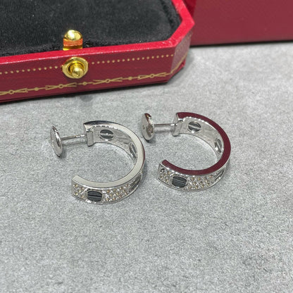 [ElanLuxe Jewelry]LOVE CERAMIC DIAMOND PAVED SILVER EARRINGS