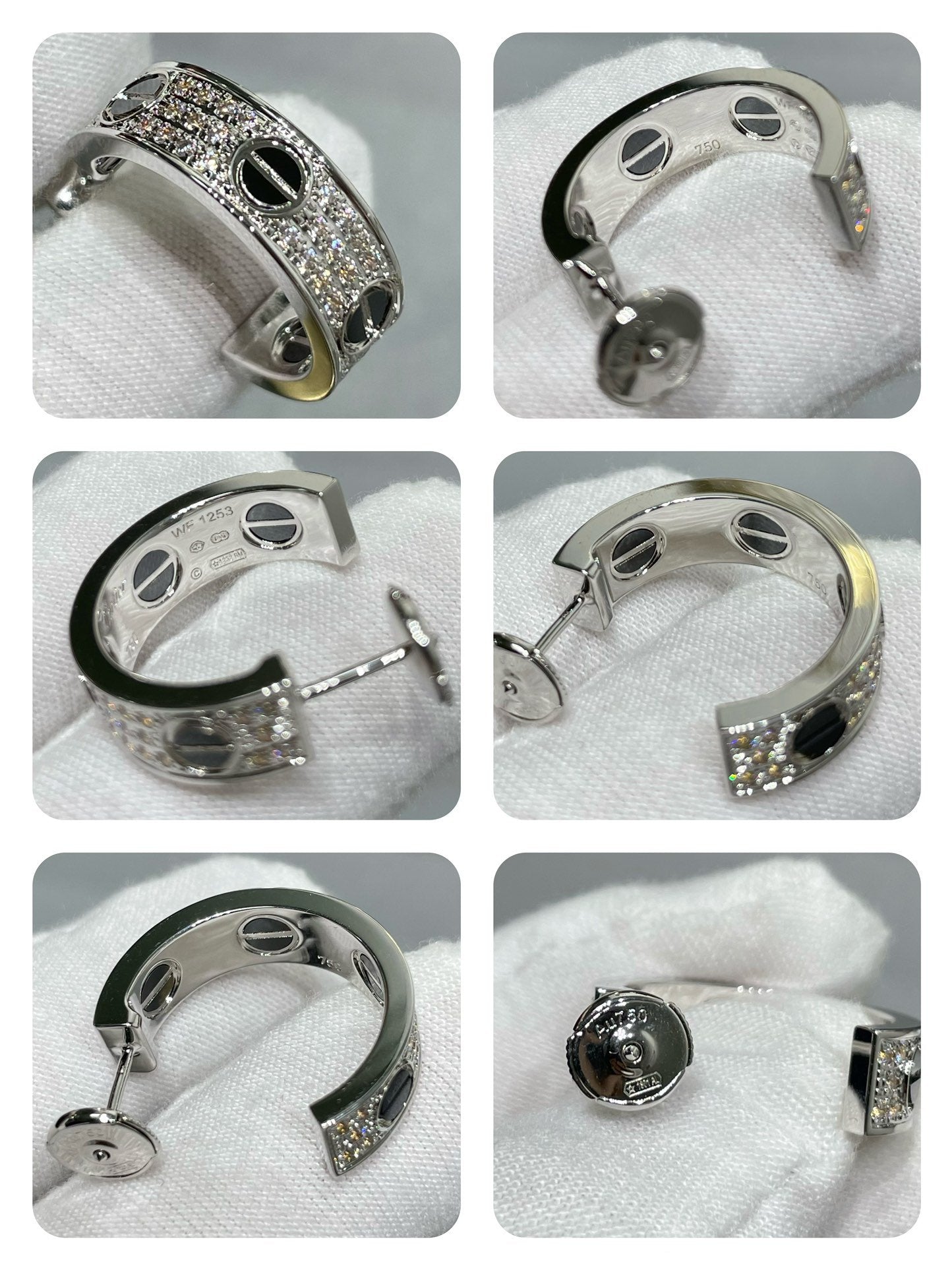 [ElanLuxe Jewelry]LOVE CERAMIC DIAMOND PAVED SILVER EARRINGS