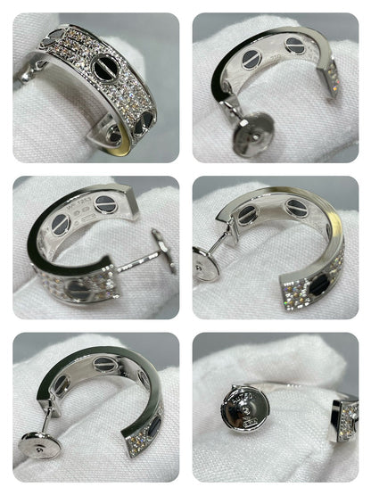 [ElanLuxe Jewelry]LOVE CERAMIC DIAMOND PAVED SILVER EARRINGS