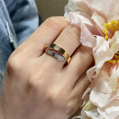 [ElanLuxe Jewelry]LOVE PINK GOLD SILVER DIAMOND DOUBLE RING