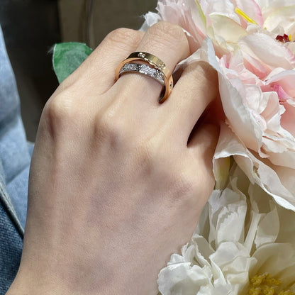 [ElanLuxe Jewelry]LOVE PINK GOLD SILVER DIAMOND DOUBLE RING