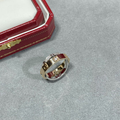 [ElanLuxe Jewelry]LOVE PINK GOLD SILVER DIAMOND DOUBLE RING