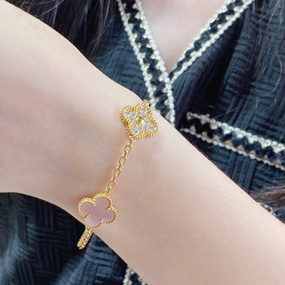 [ElanLuxe Jewelry]CLOVER 5 MOTIF DIAMOND PINK MOP PINK GOLD BRACELET