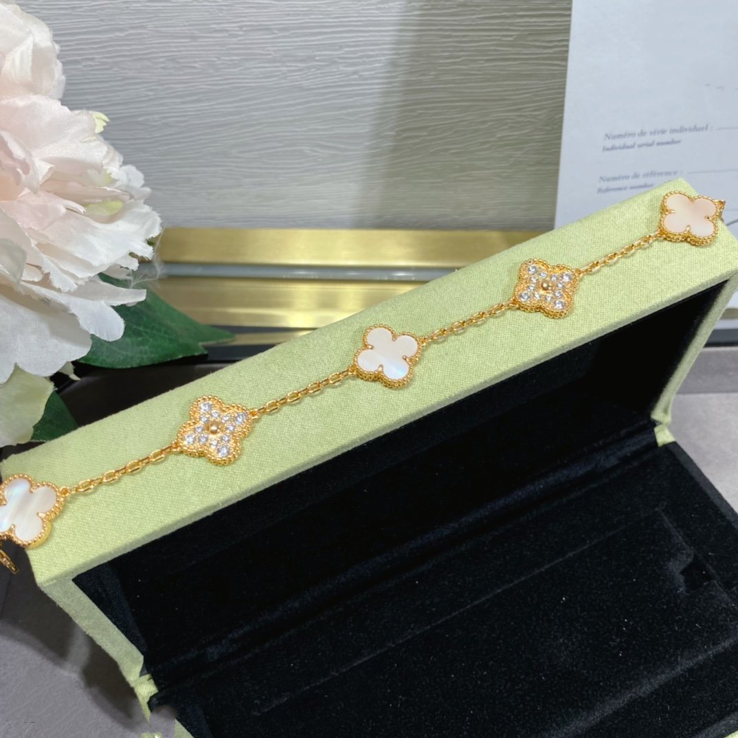 [ElanLuxe Jewelry]CLOVER 5 MOTIF DIAMOND PINK MOP PINK GOLD BRACELET