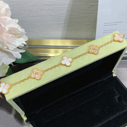 [ElanLuxe Jewelry]CLOVER 5 MOTIF DIAMOND PINK MOP PINK GOLD BRACELET