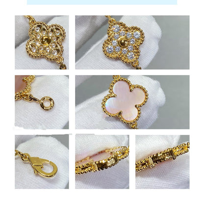 [ElanLuxe Jewelry]CLOVER 5 MOTIF DIAMOND PINK MOP PINK GOLD BRACELET
