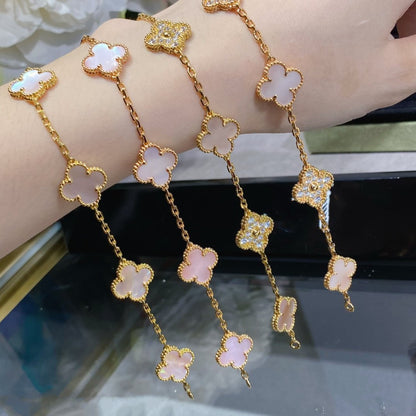 [ElanLuxe Jewelry]CLOVER 5 MOTIF DIAMOND PINK MOP PINK GOLD BRACELET
