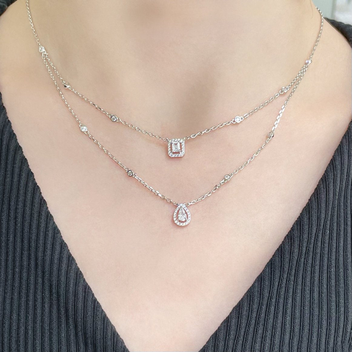 [ElanLuxe Jewelry]MY TWIN 2 ROW DIAMOND NECKLACE