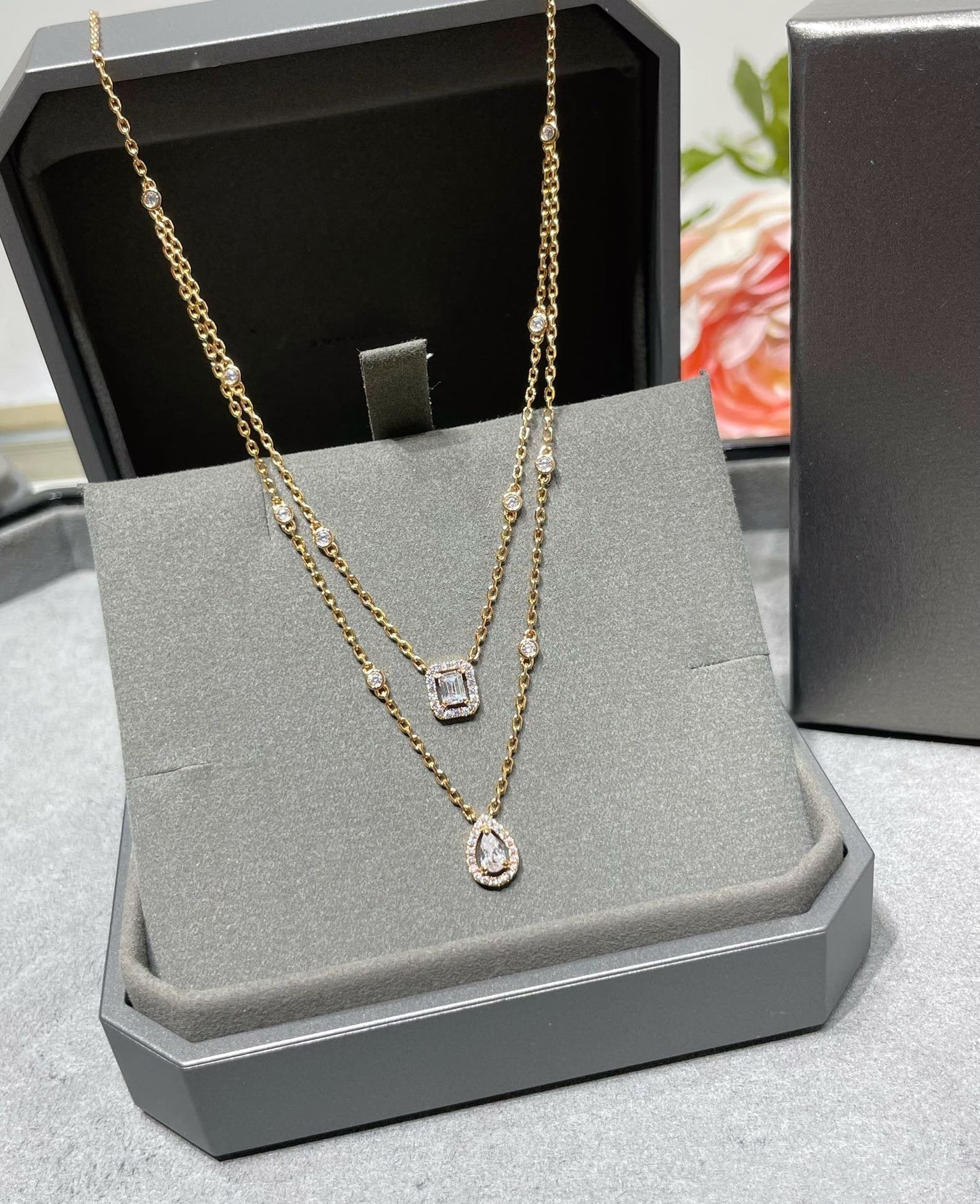 [ElanLuxe Jewelry]MY TWIN 2 ROW DIAMOND NECKLACE