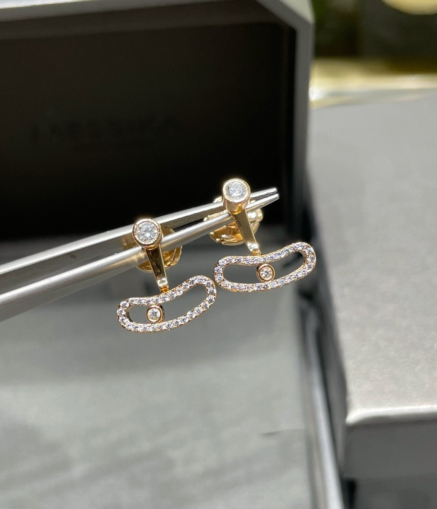 [ElanLuxe Jewelry]MOVE UNO PINK GOLD DIAMOND EARRINGS