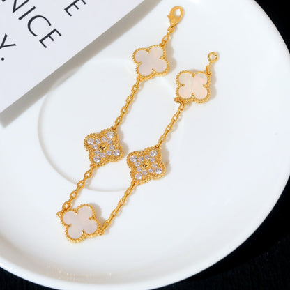 [ElanLuxe Jewelry]CLOVER BRACELET 5 MOTIF WHITE MOP DIAMOND