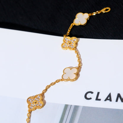 [ElanLuxe Jewelry]CLOVER BRACELET 5 MOTIF WHITE MOP DIAMOND