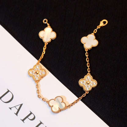 [ElanLuxe Jewelry]CLOVER BRACELET 5 MOTIF WHITE MOP DIAMOND