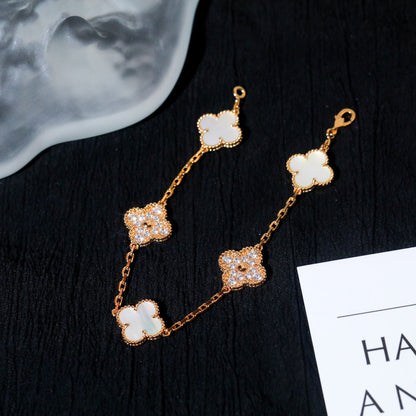 [ElanLuxe Jewelry]CLOVER BRACELET 5 MOTIF WHITE MOP DIAMOND