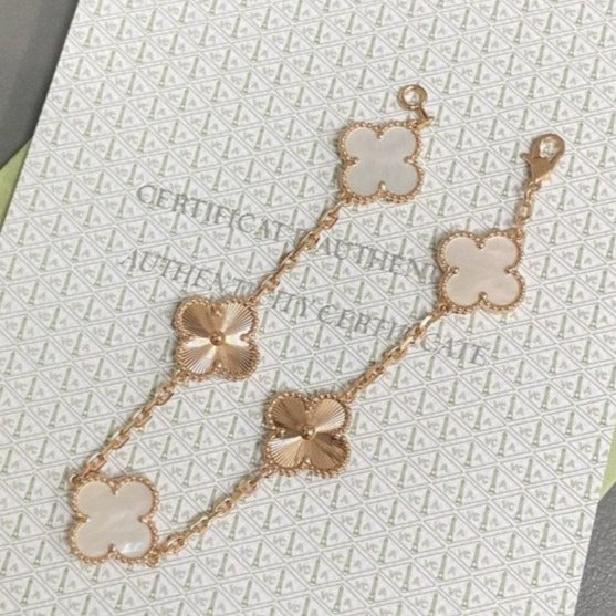 [ElanLuxe Jewelry]CLOVER BRACELET 5 MOTIF WHITE MOP PINK GOLD