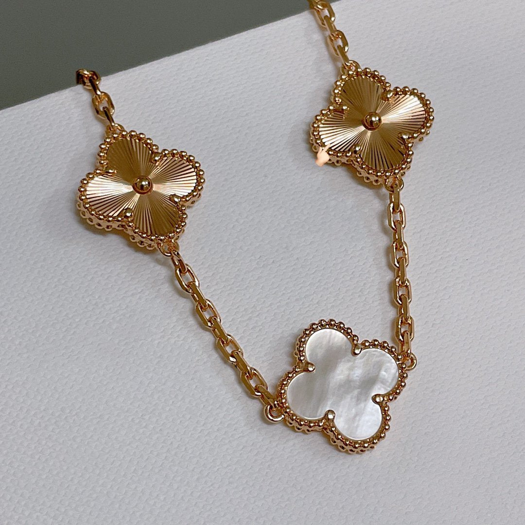 [ElanLuxe Jewelry]CLOVER BRACELET 5 MOTIF WHITE MOP PINK GOLD