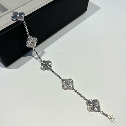 [ElanLuxe Jewelry]CLOVER 5 MOTIF SILVER DIAMOND BRACELET