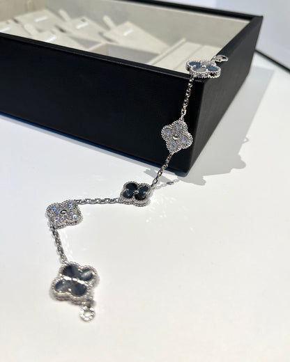 [ElanLuxe Jewelry]CLOVER 5 MOTIF SILVER DIAMOND BRACELET