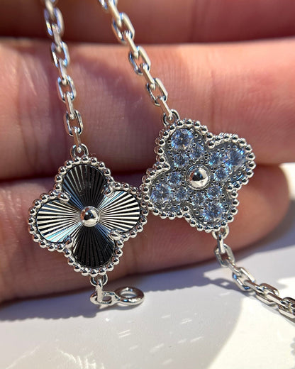 [ElanLuxe Jewelry]CLOVER 5 MOTIF SILVER DIAMOND BRACELET