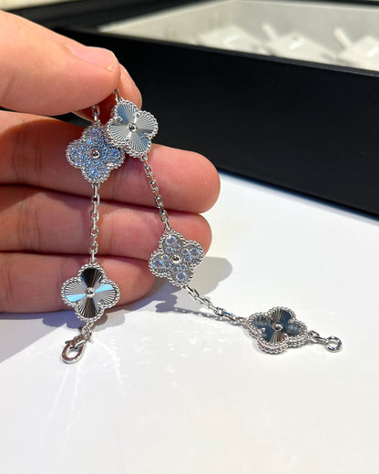 [ElanLuxe Jewelry]CLOVER 5 MOTIF SILVER DIAMOND BRACELET