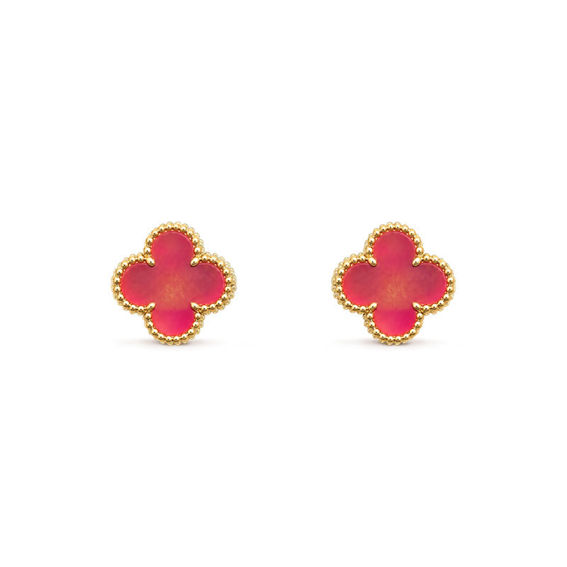 [ElanLuxe Jewelry]NEW CLOVER 15MM PINK ENAMEL STUD EARRINGS
