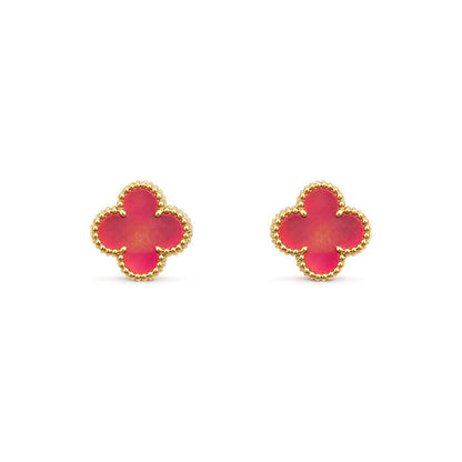 [ElanLuxe Jewelry]NEW CLOVER 15MM PINK ENAMEL STUD EARRINGS