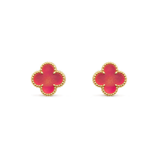 [ElanLuxe Jewelry]NEW CLOVER 15MM PINK ENAMEL STUD EARRINGS
