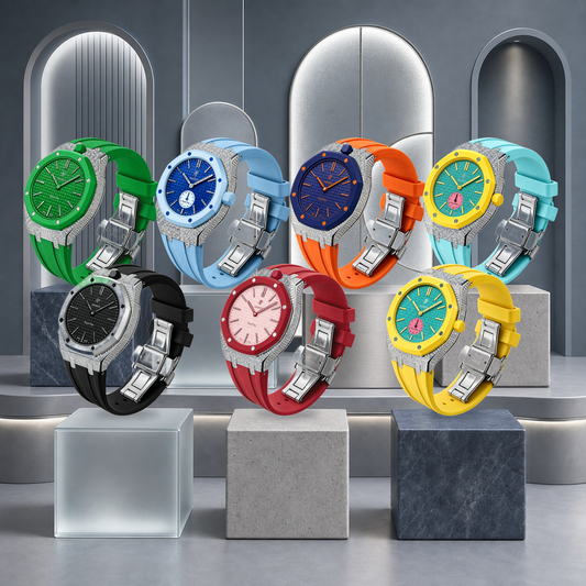 Strap For Ap Swatch Royal Oak Pop Exclusive Steel Case With Diamond(Moissanite) & Silicone Strap