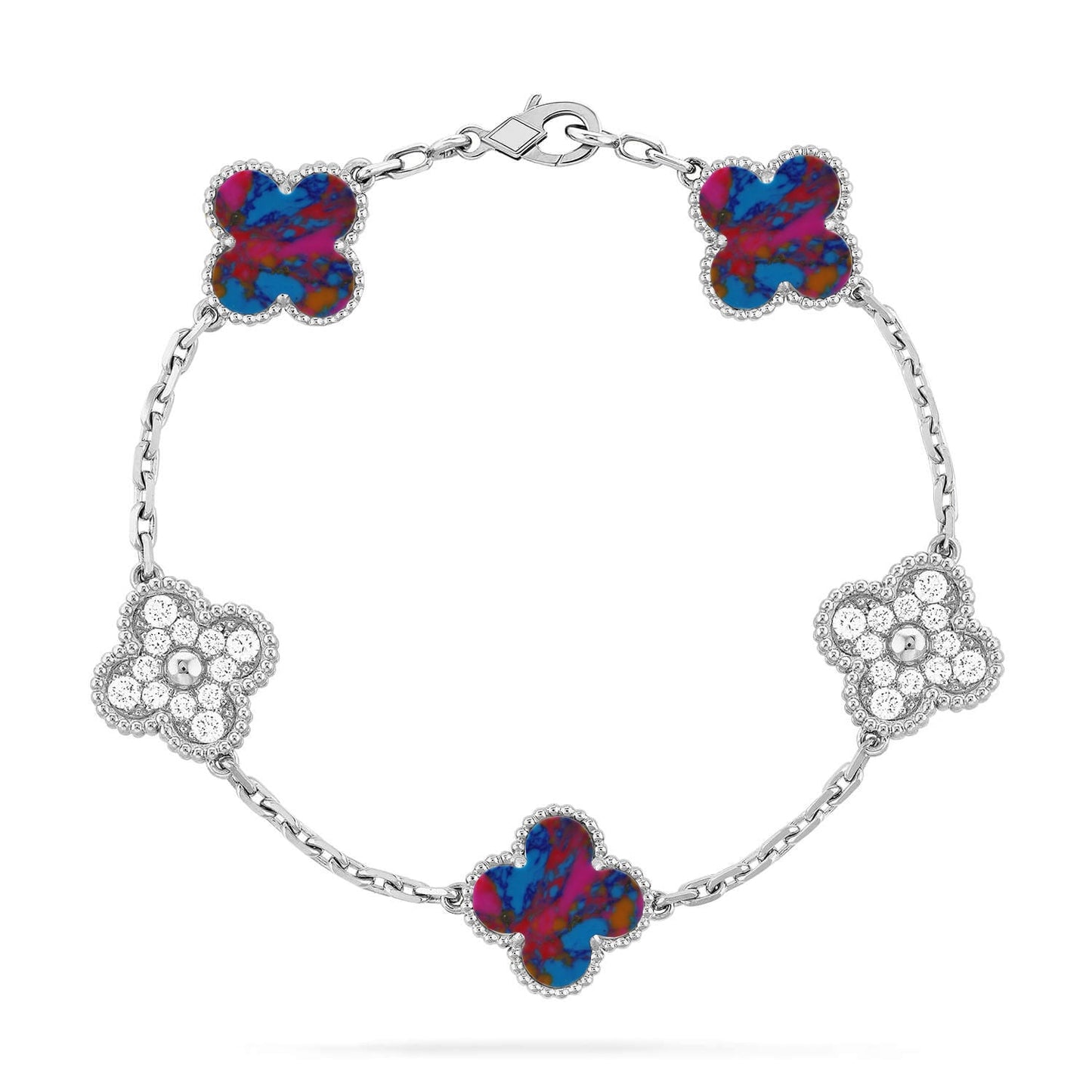 [ElanLuxe Jewelry]CLOVER 5 MOTIF COLOR GEMSTONES BRACELET COLLECTION